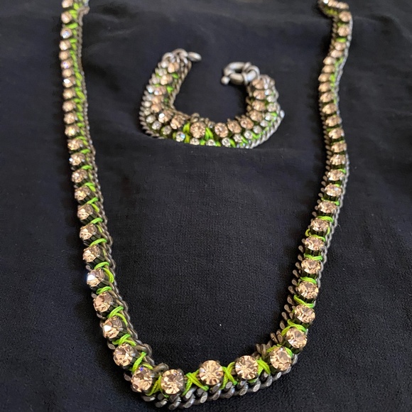 MADEWELL Matching Rhinestone Necklace & Bracelet Set - Rose Pink & Lime Green - Picture 2 of 5